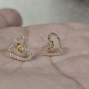 18k Real Saudi Gold Moissanite Heart Stud Earrings